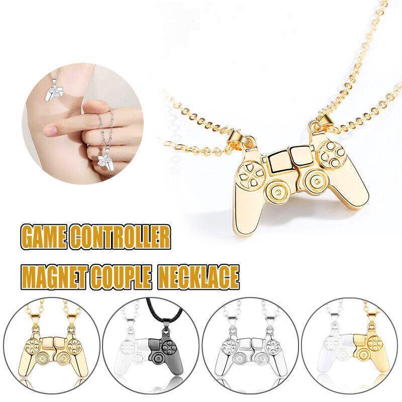 Matching Gamer Controller Necklace for Couples or Friends Pendant Gift Set - Gold and Gold