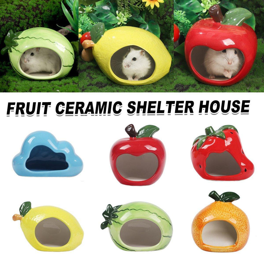 Ceramic Hamster Nest Shelter Landscaping Supplies Small Animal Hideout House - Strawberry