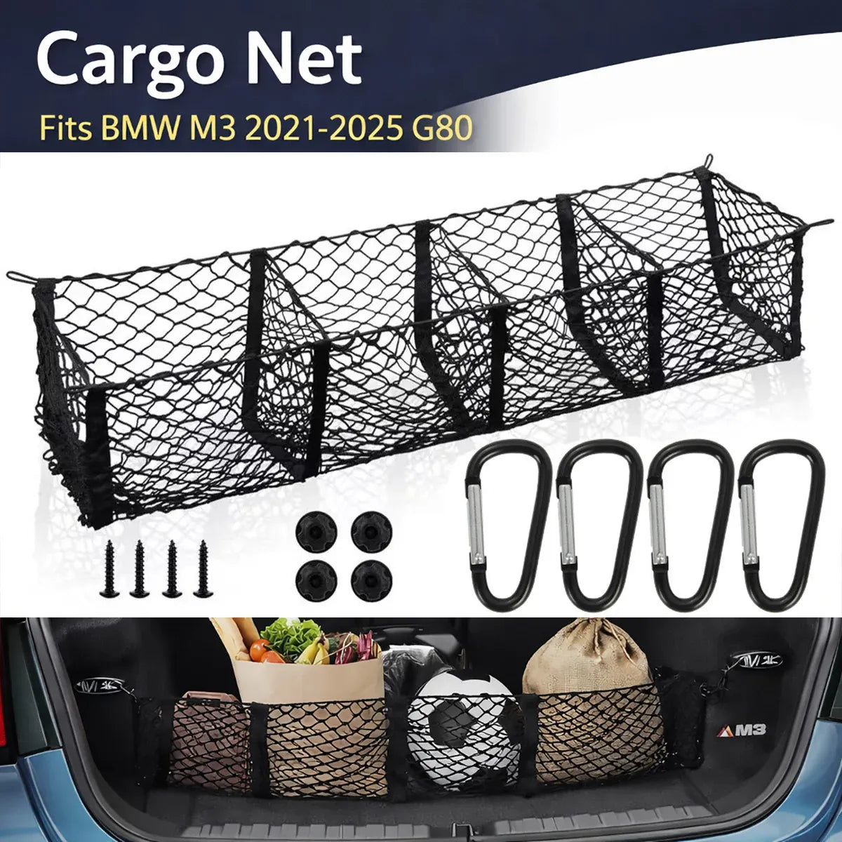 Trunk Cargo Net Bag Stereo Boot Storage Organiser SUV Pickup 4 Compartment 150cm