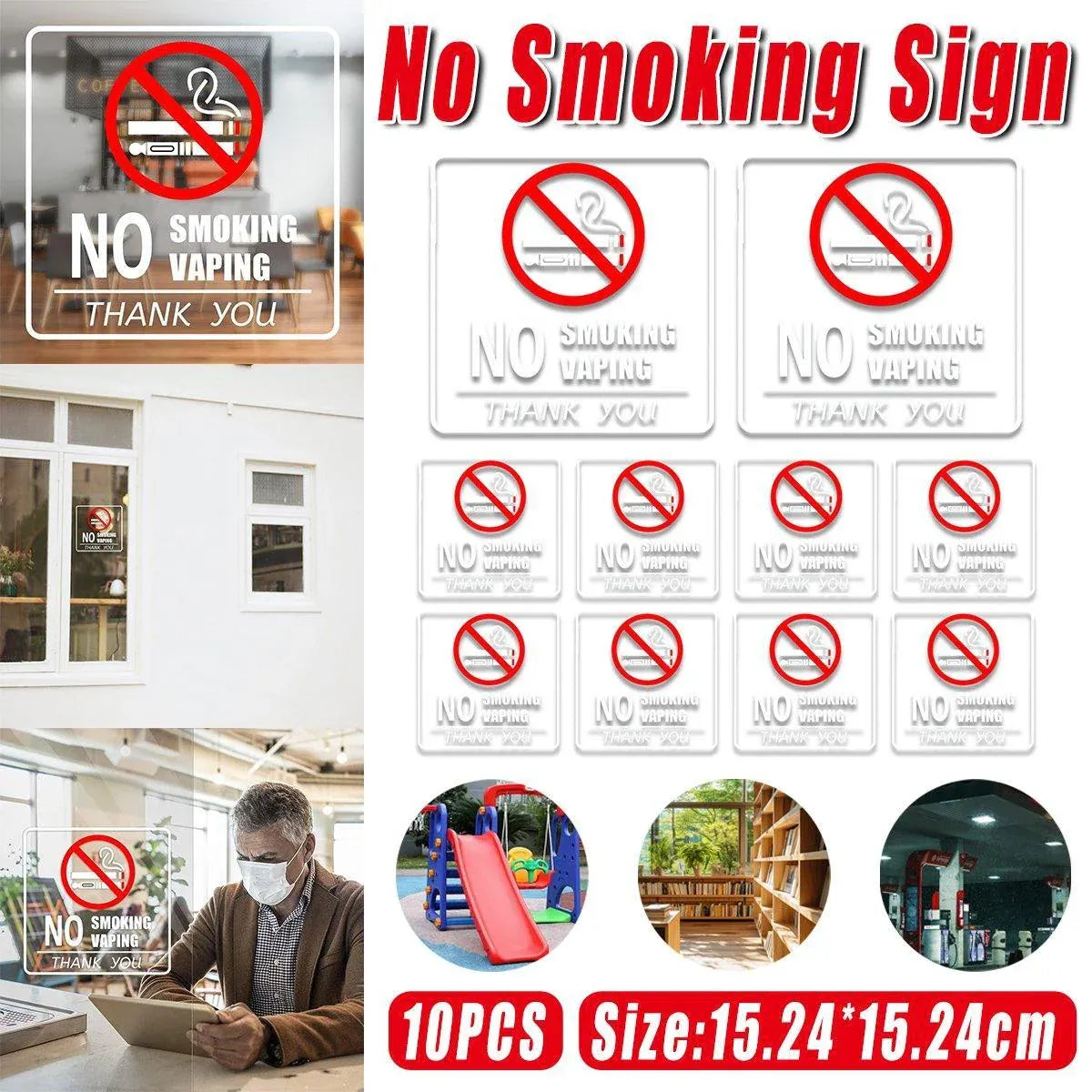 10pcs No Smoking Sign Waterproof Removable Sticker Label Warning Notice Decals