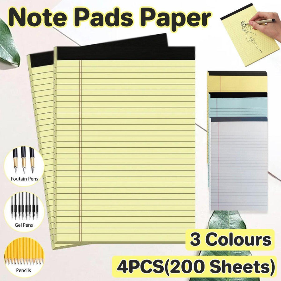 4PCS Tearable Lined Notepad Simple Design Colourful Memo Pad Notebook - Yellow