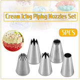 5X Large Cream Icing Piping Nozzles Set Kit Pastry Tips Diy Cake Decorating Tool
