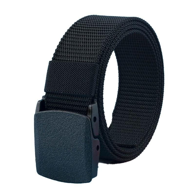 Canvas Web Belt Tactical Nylon Outdoor Waistband Mens Non Metal Buckle - Black