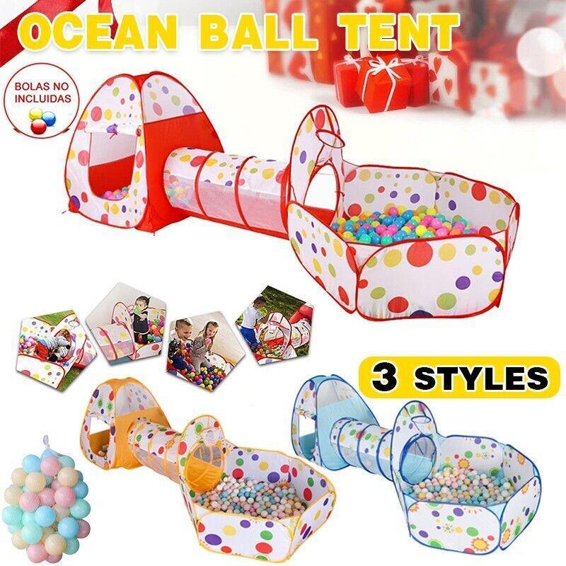 3 in 1 Play Tent Set with Tunnel and Ball Pit for Indoor and Outdoor Fun - Yellow Tent
