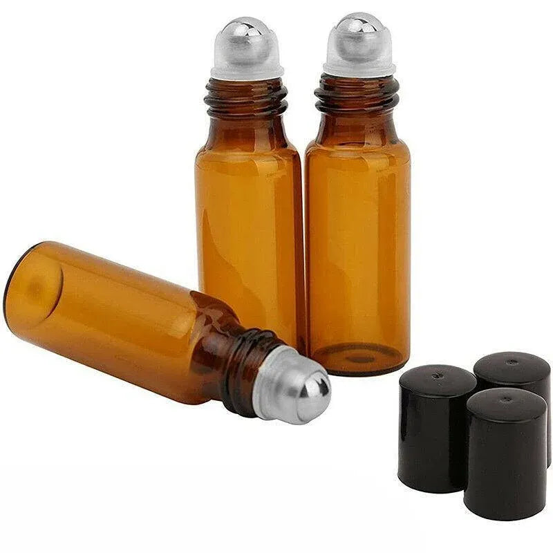 10Ml Roller Rollerball Perfume Essential Oil Roll On Ball Amber Glass Bottle - 20PCS