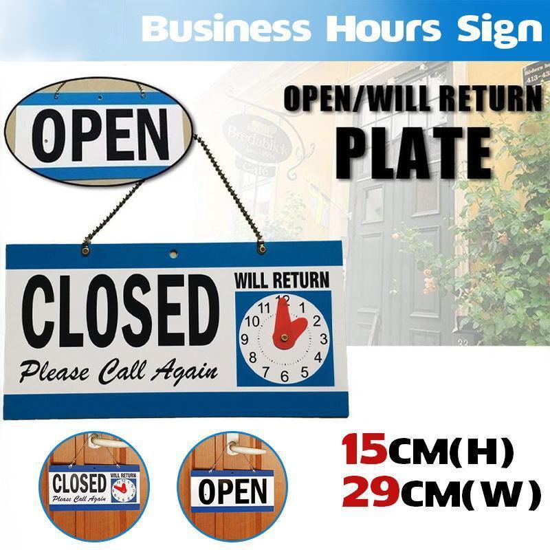Open Closed Sign with Will Return Clock for Business Shops and Home Use 29x15cm