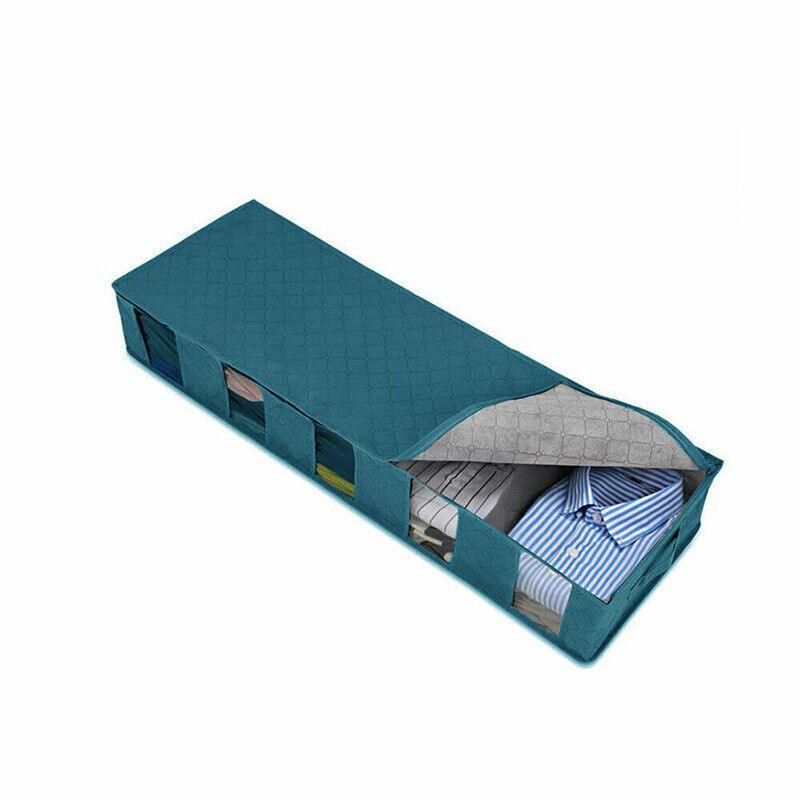 5 Compartments Clothes Shoes Under Bed Storage Organizer Box Bag Large Capacity - Blue