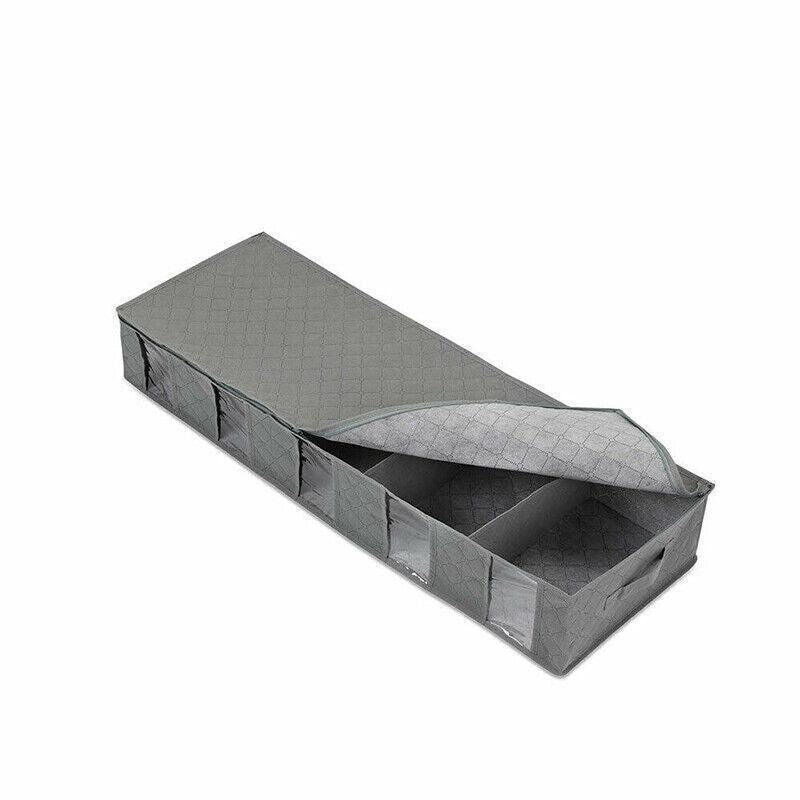 5 Compartments Clothes Shoes Under Bed Storage Organizer Box Bag Large Capacity - Grey
