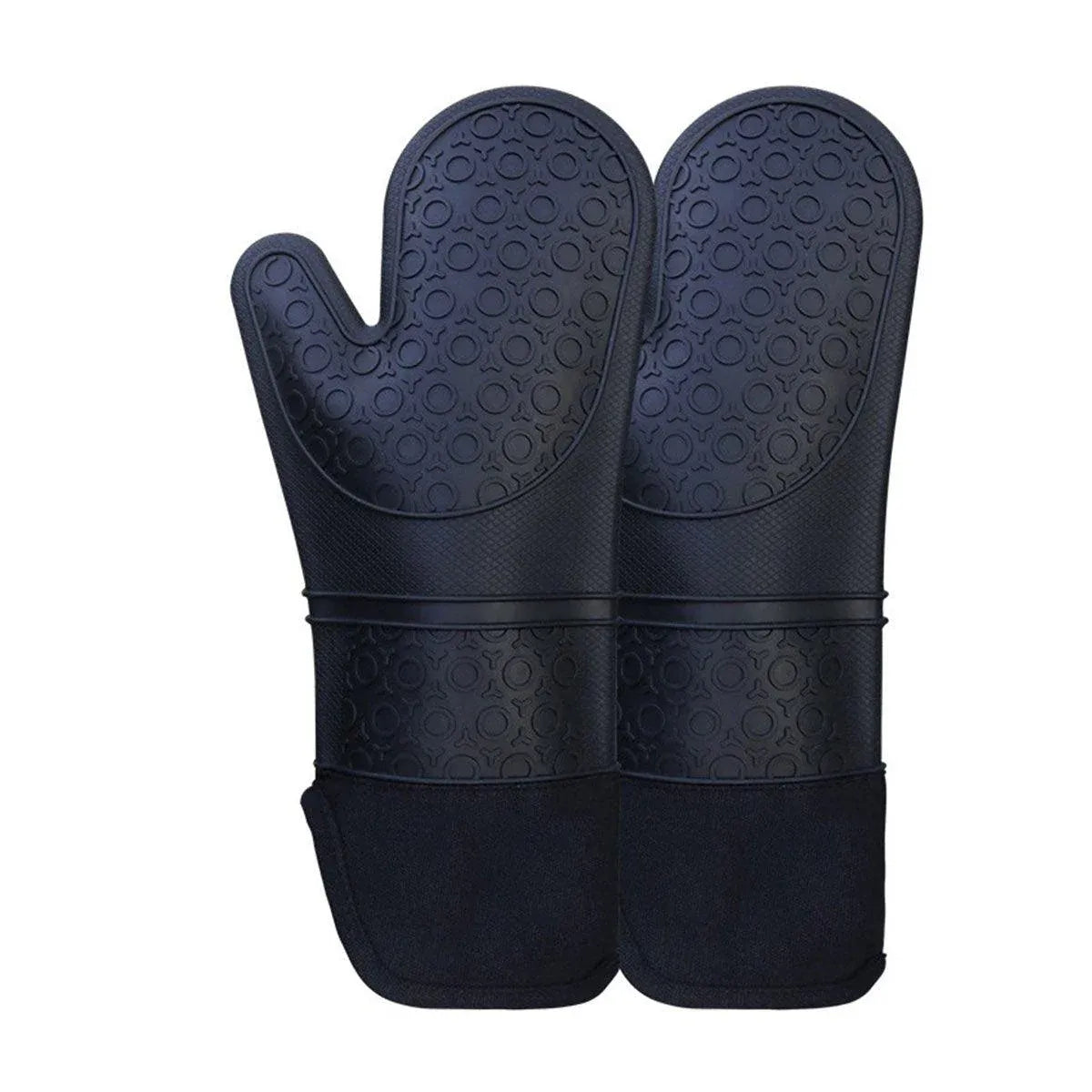 2pcs Insulated Oven Mitts Heat Resistant Gloves for Kitchen Household Use - Black