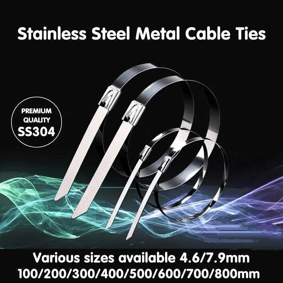20X Stainless Steel Cable Ties S304 Marine Grade Zip Strap Locking Wrap 100-800Mm - 4.6*500mm