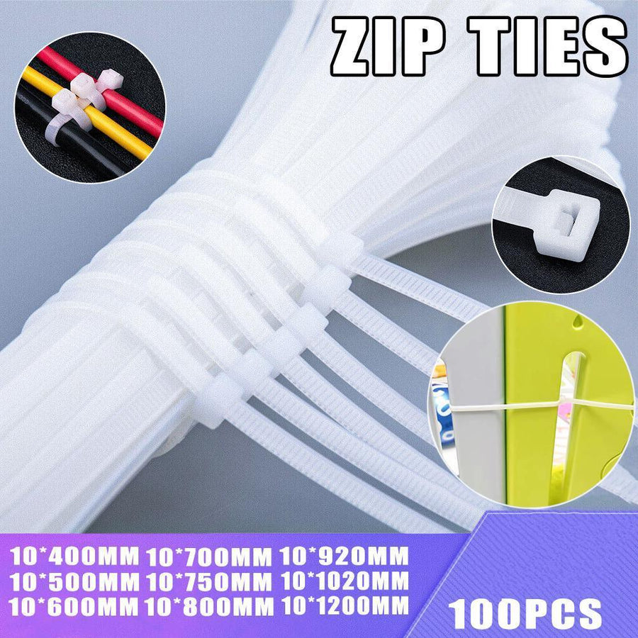 100X Cable Ties Zip Ties Nylon UV Stabilised Bulk White Cable Ties - 10*920mm White