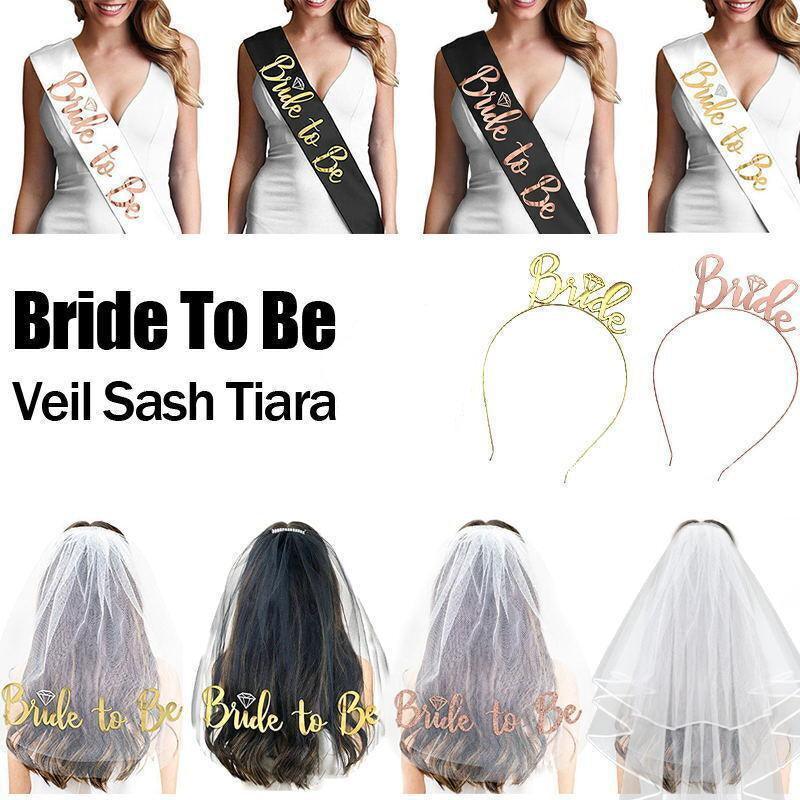 Bride To Be Hen Veil Sash Tiara Hens Night Bridal Shower Kitchen Tea Accessories - Package 7