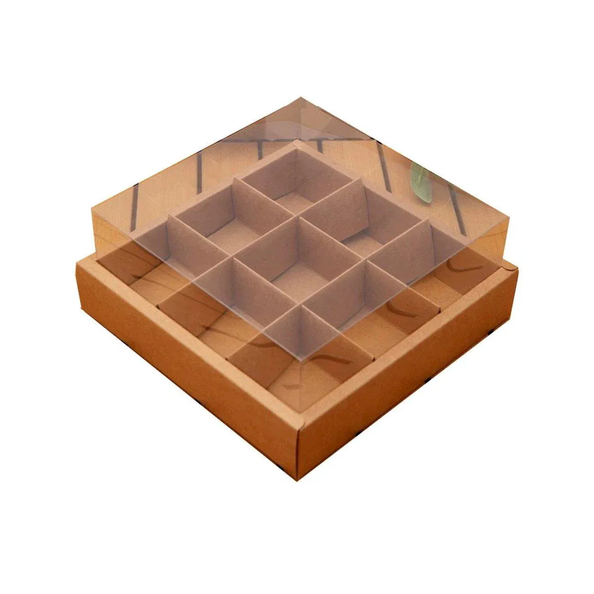 Clear Plastic Nine-grid Cake Box Pack of 10 Storage Containers High Quality - Khaki