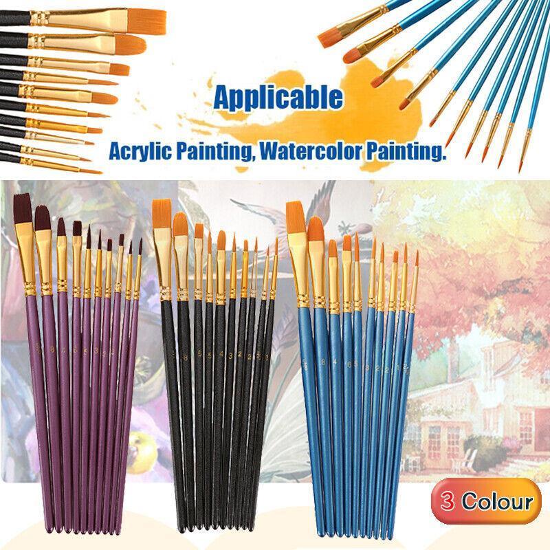 10pcs Artist Paint Brush Set Acrylic Oil Watercolour Gouache Painting Supplies - Purple