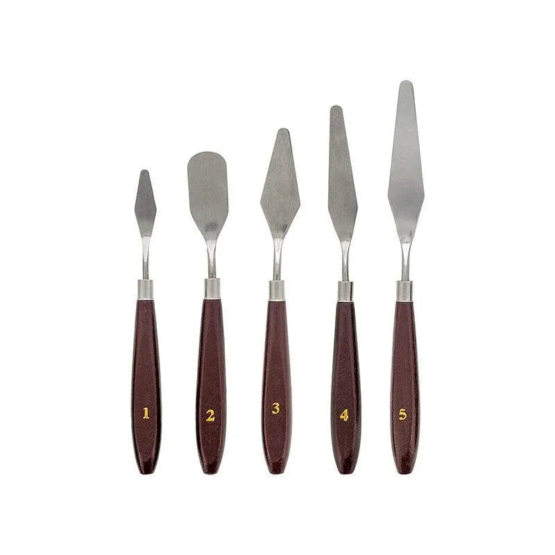 5Pcs Stainless Steel Artist Oil Painting Palette Knife Spatula Paint Tools Set - Brown