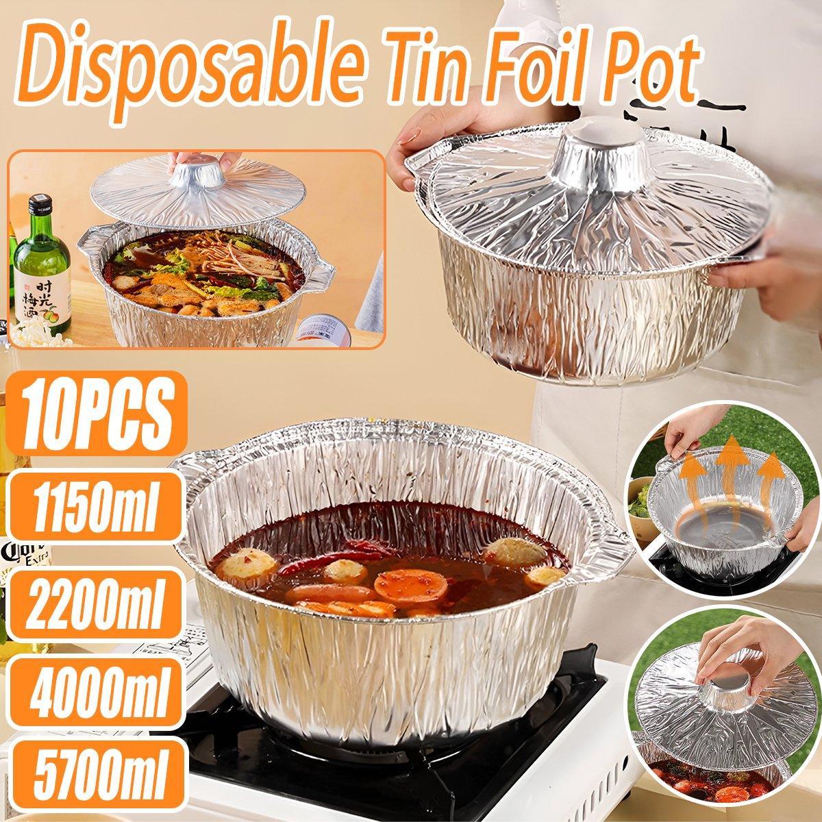 10PCS Duty Aluminum Foil Pots for Hotpot Camping Picnic Tinfoil field cutlery - 4000ml