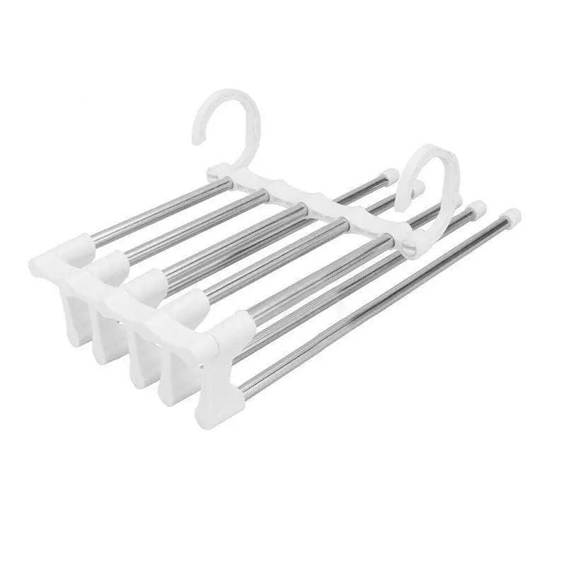 5 In 1 Stainless-Steel Pants Rack Hanger Wardrobe Shelves Magic Multi-Functional White - 1PC