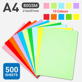 A4 Coloured Paper 70/80GSM Multi Colours for Craft Scrapbook School Project - 10-Colour