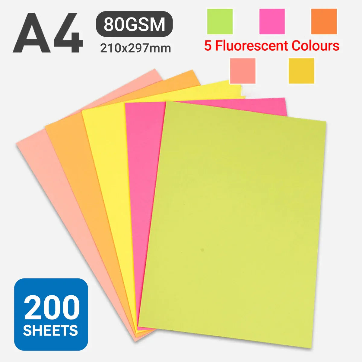 A4 Coloured Paper 70/80GSM Multi Colours for Craft Scrapbook School Project - 5-Colour