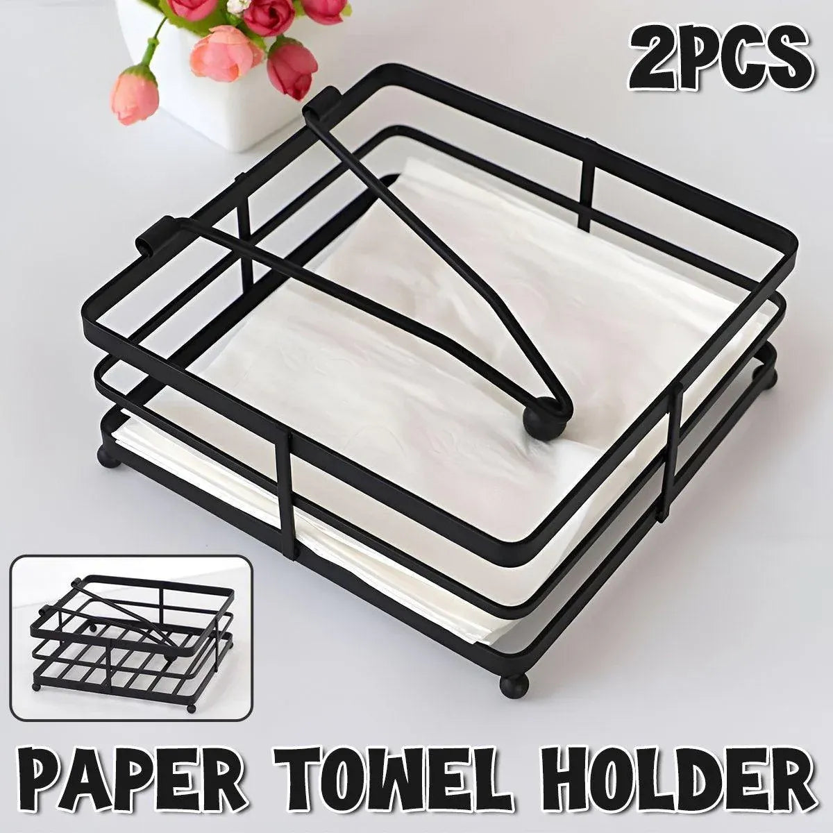 2PCS Black Wrought Iron Napkin Holder Square Tissue Rack for Home Kitchen Decor