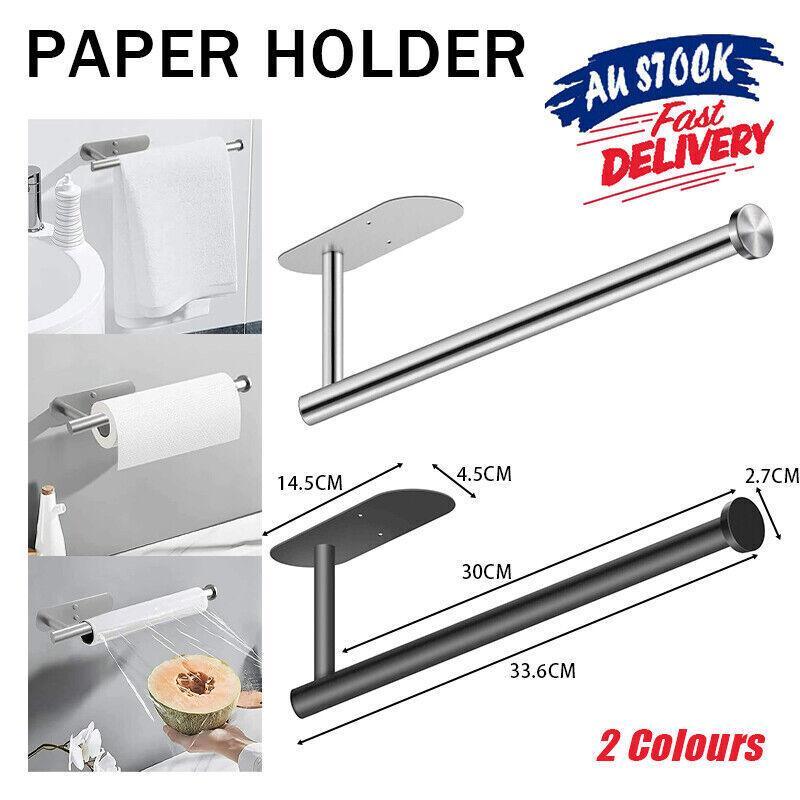 Kitchen Hanger Paper Roll Cabinet Towel Holder Organizer Rack Shelf Wall Adhesive - Silver