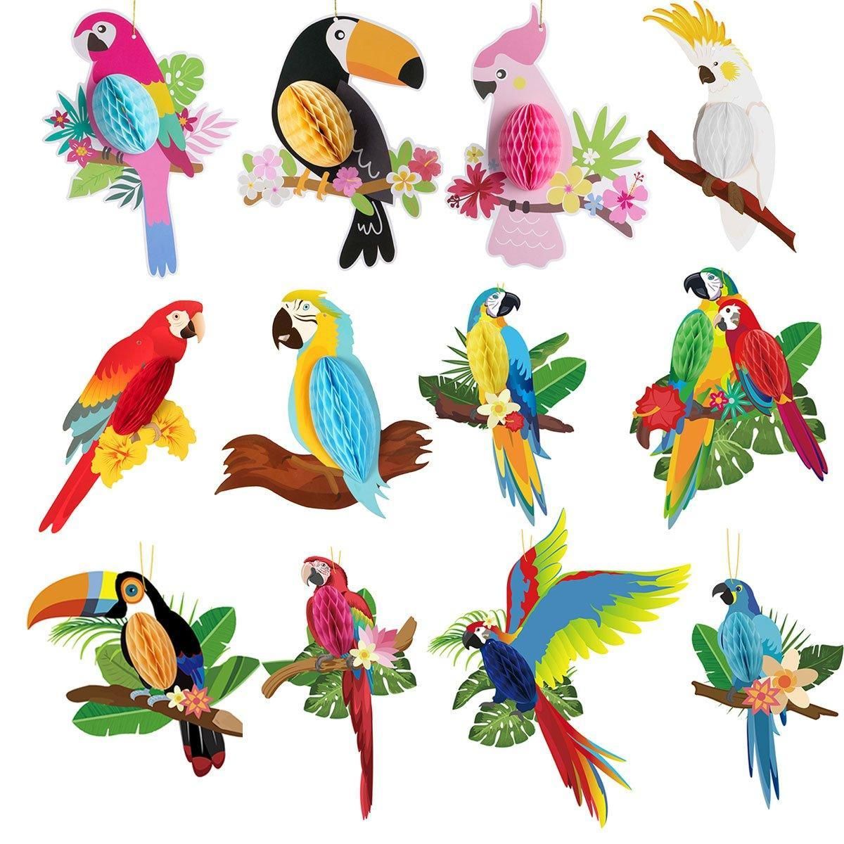 6/9/12pcs Parrot Charm Party Decoration Props Tropical Theme Decor Accessories - 12pcs