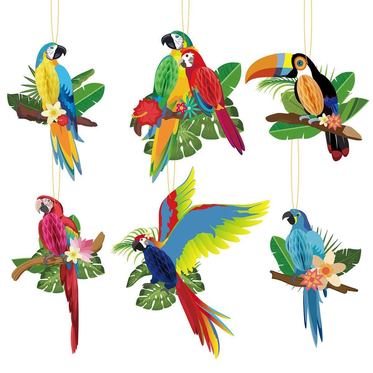 6/9/12pcs Parrot Charm Party Decoration Props Tropical Theme Decor Accessories - 6pcs