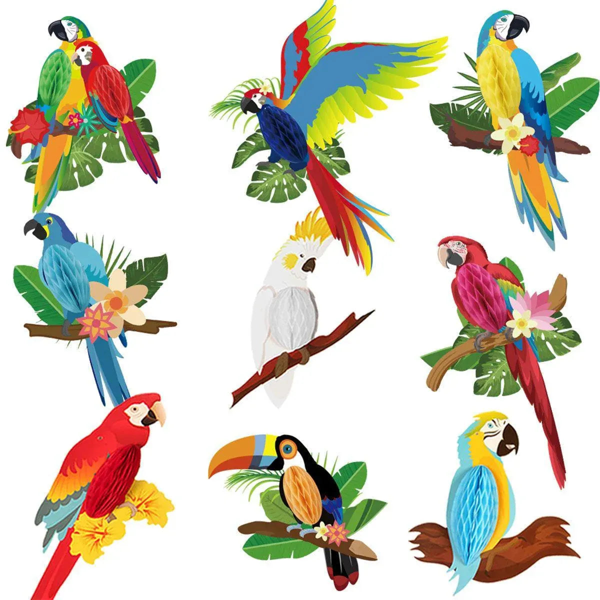 6/9/12pcs Parrot Charm Party Decoration Props Tropical Theme Decor Accessories - 9pcs