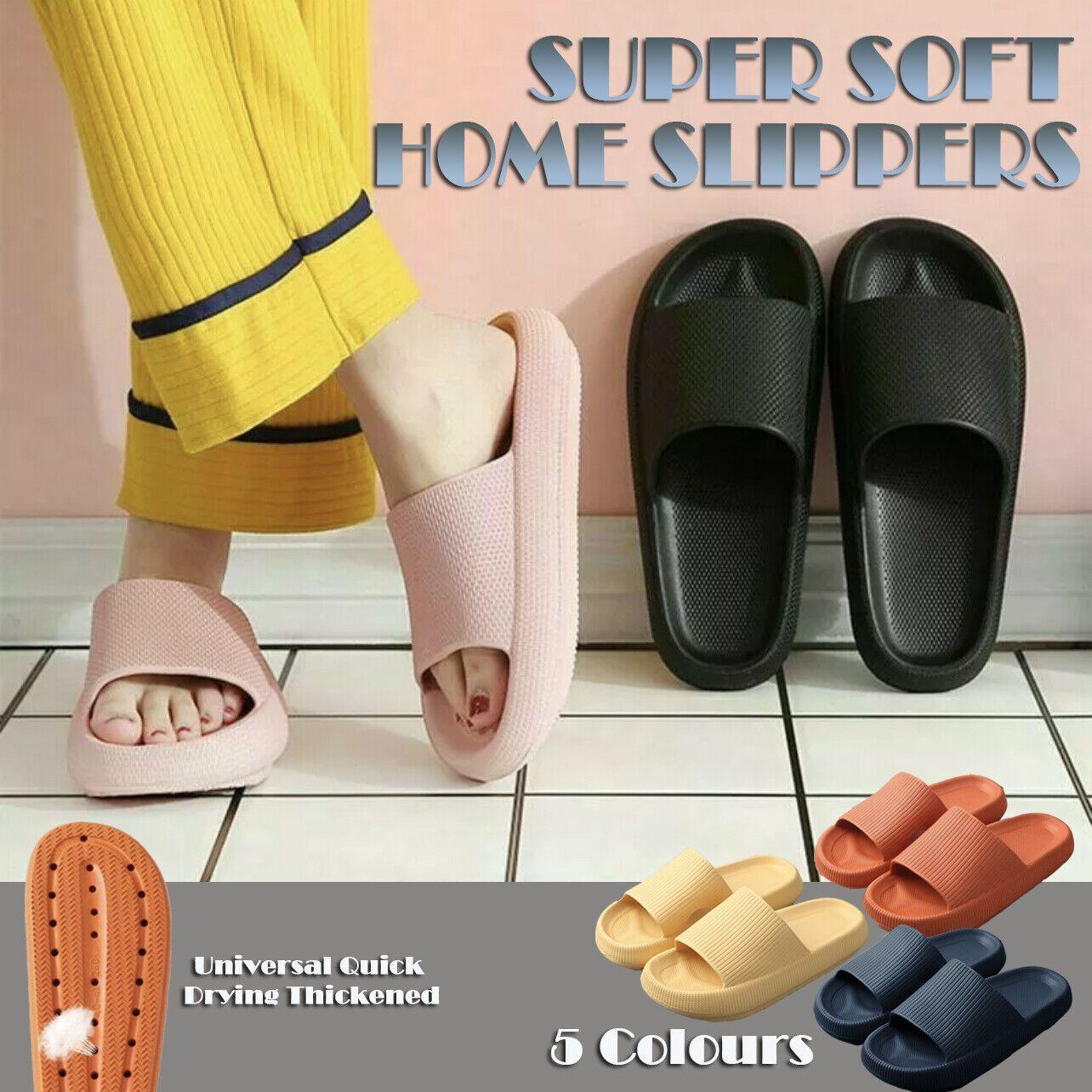 Ultra-Soft Pillow Slides EVA Slippers for Indoor Outdoor Use â€“ Thick Anti-Slip Sole - Black 44-45
