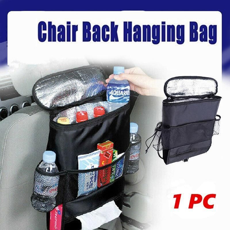 Vehicle Seat Back Organiser Insulated Storage Bag with Mesh Pockets for Travel Use
