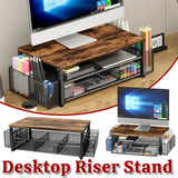 Computer Stand Riser With Drawer Storage Monitor Shelf For PC Laptop Workspace