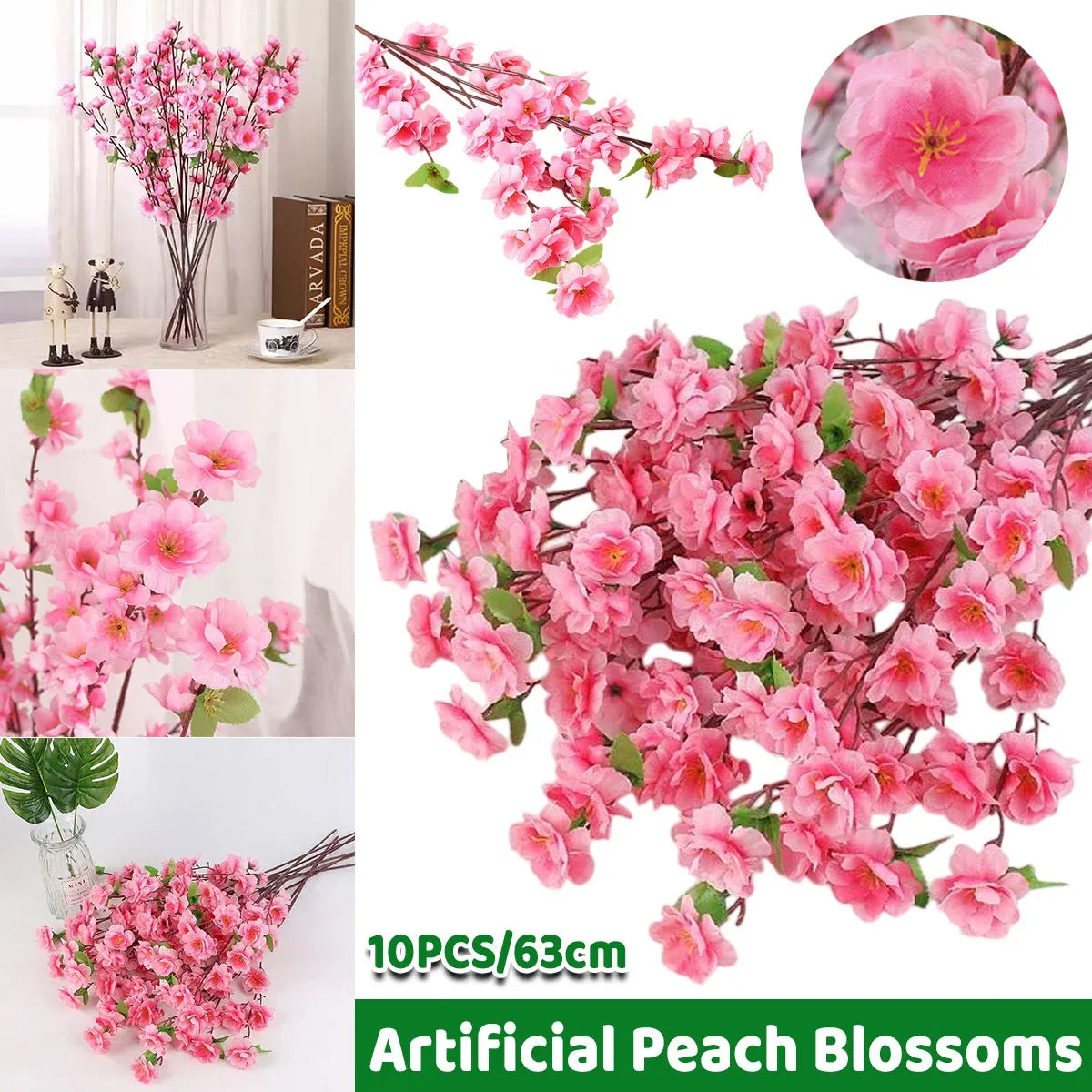 10PCS Artificial Peach Blossom Branches Realistic Pink for Wedding