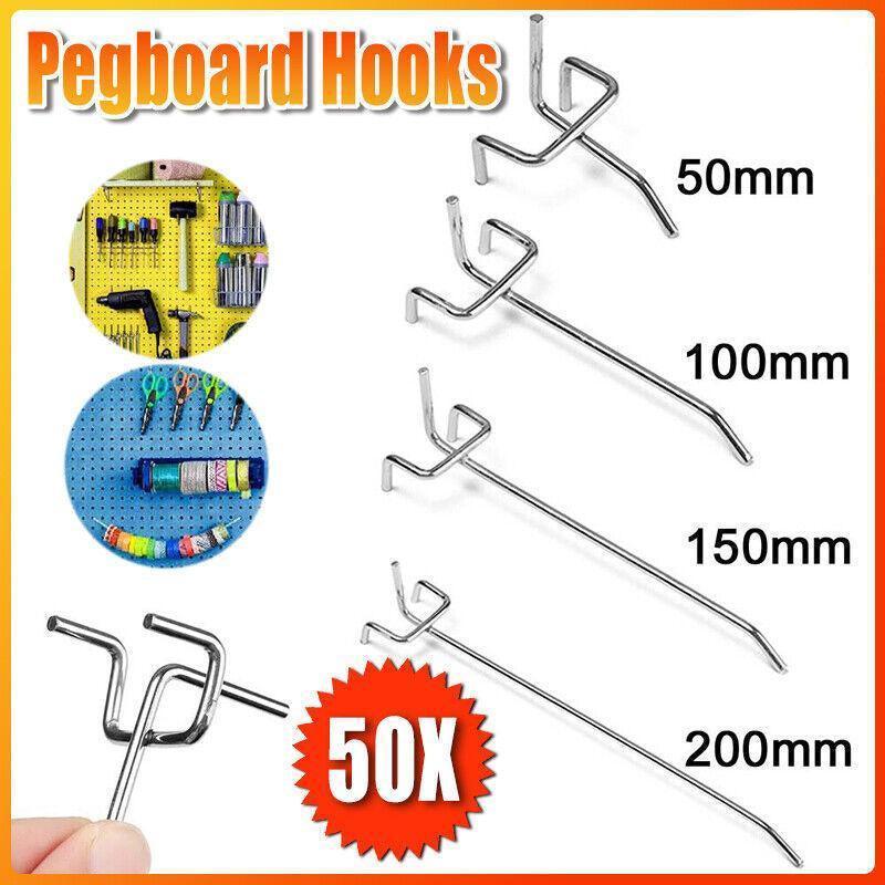 50X Pegboard Hooks Metal Panel Valcano Peg Board Hook Steel 50 100 150 200 Mm - 15CM