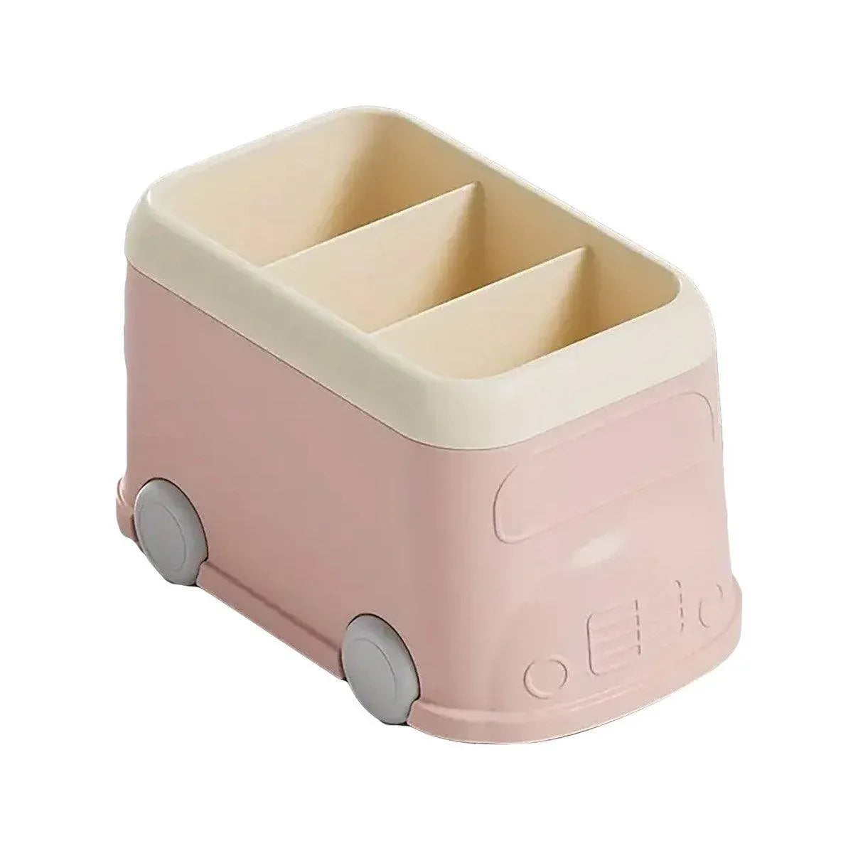 Cartoon Desktop Pen Holder Multi-Compartment Stationery Organizer Storage Box - Pink