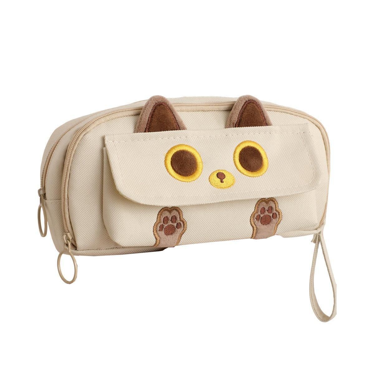 Multifunction Pencil Case For Boys Girls Embroidered Large Capacity Pencil Case - Beige