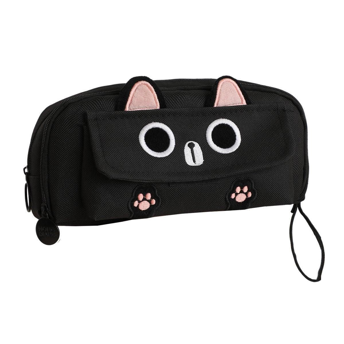 Multifunction Pencil Case For Boys Girls Embroidered Large Capacity Pencil Case - Black