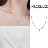 Handmade S925 Silver Bamboo Link Medallion Pearl Pendant Necklace INS Style Jewelry