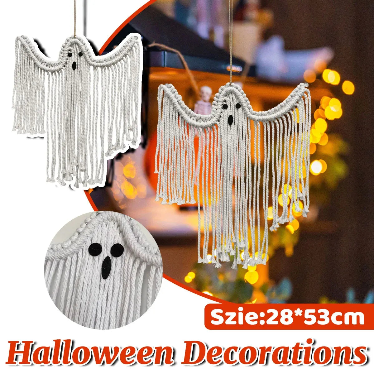 Halloween Ghost Hanging Decoration Handwoven Cotton for Home Party Yard Porch