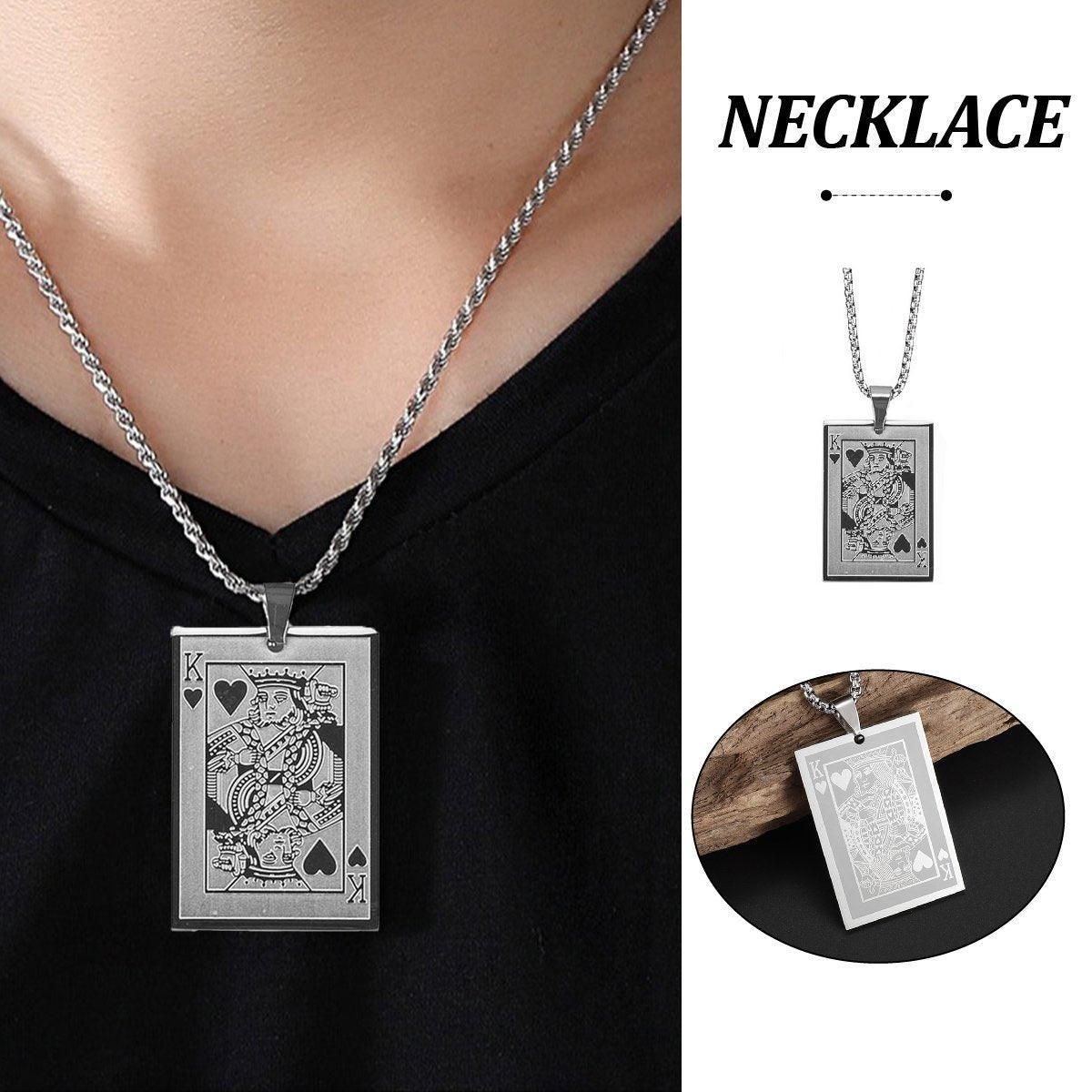 King of Hearts Poker Necklace Stainless Steel Pendant for Men Fashion Jewelry