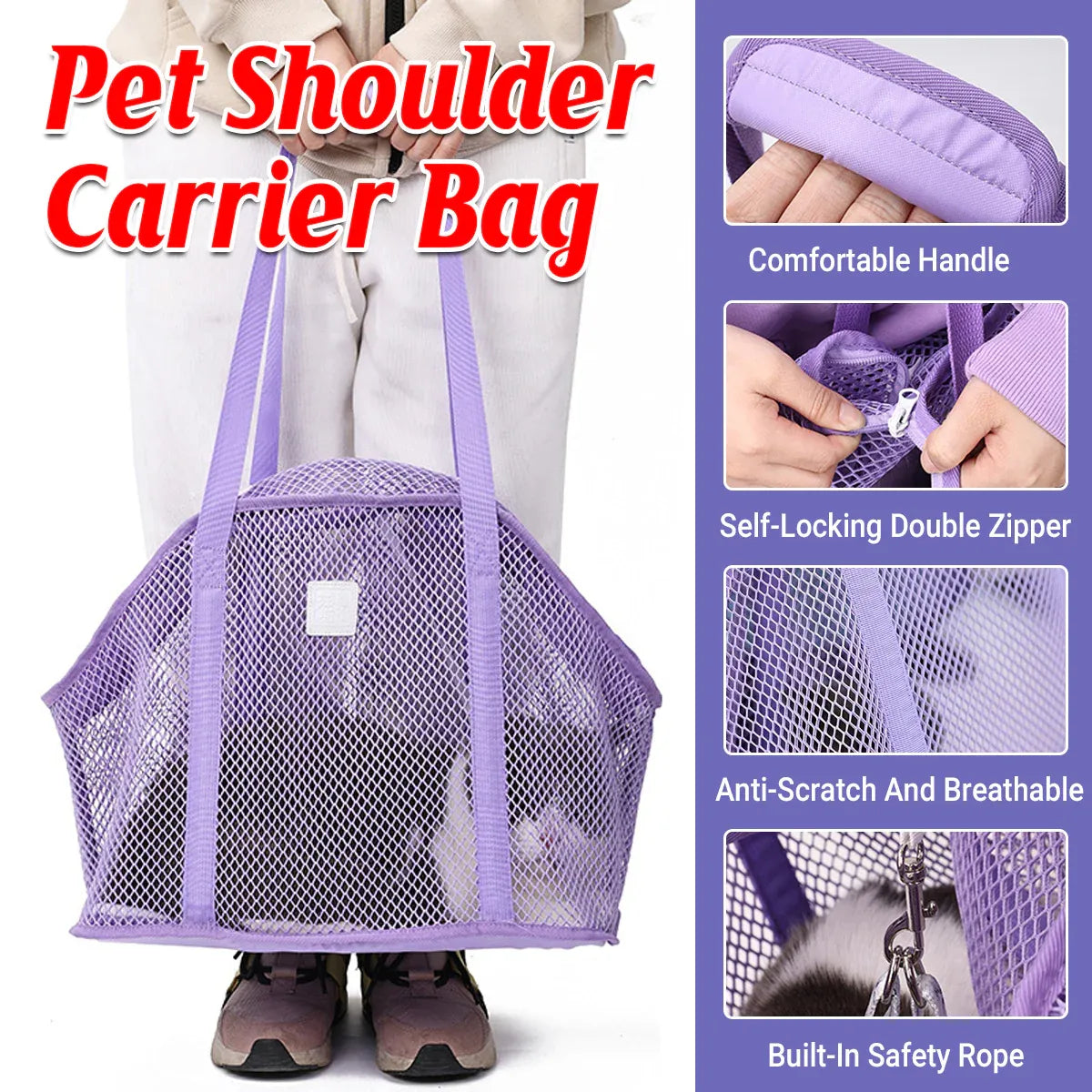 Escape Proof Pet Carrier Mesh Shoulder Bag Small Pet Travel Secure Strap Use