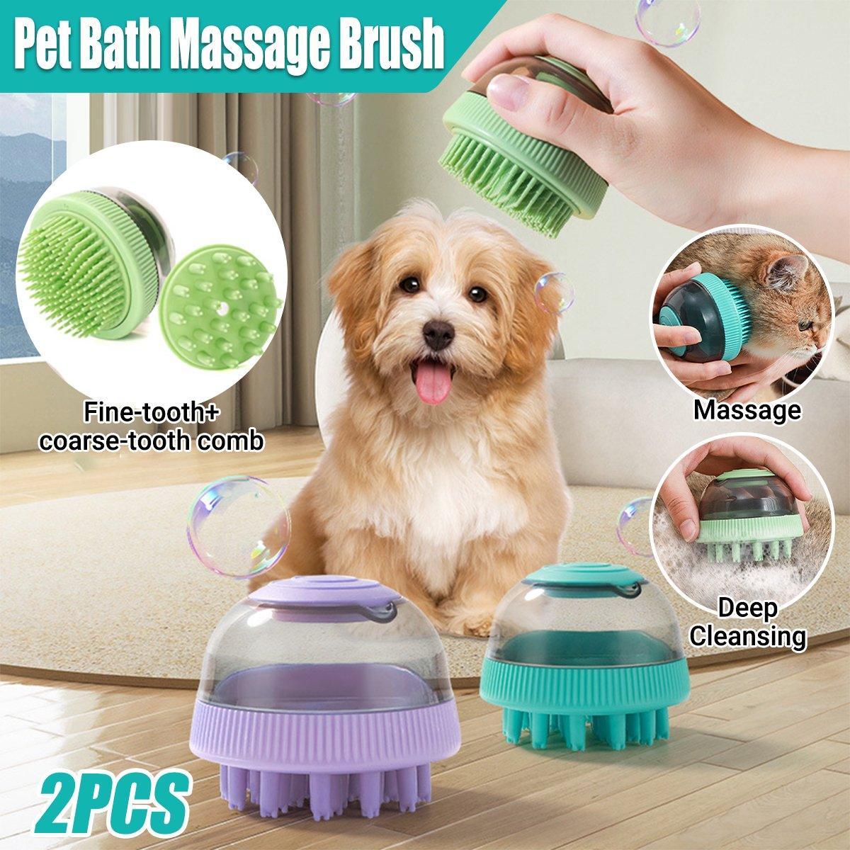 2PCS Pet Cleaning Brush Bath Massage Gel Dispenser Cats Dogs Grooming Tool - Blue