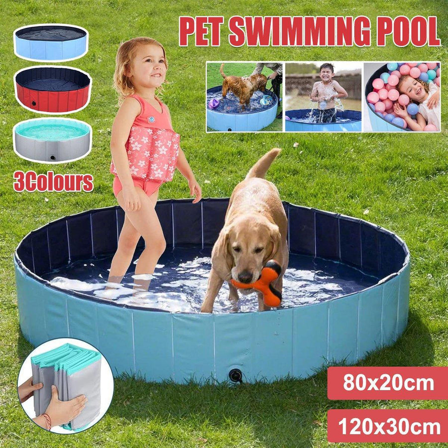 Pet Swimming Pool Foldable Portable Pool for Dogs Outdoor Summer Play - Blue-80x20cm