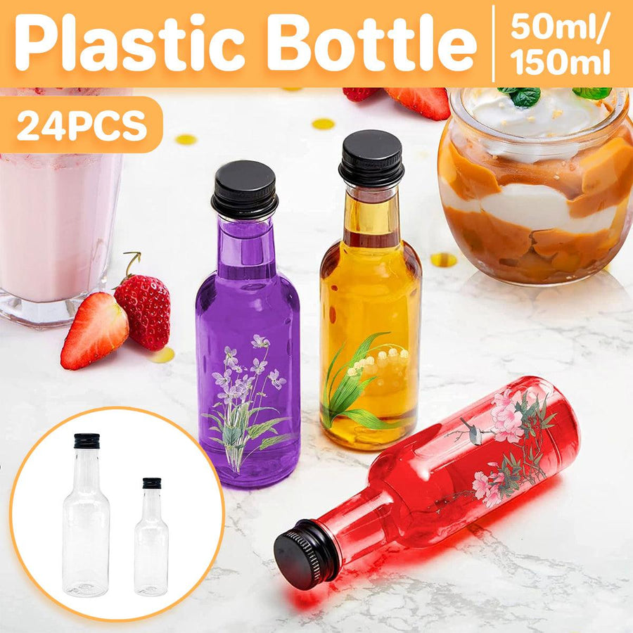 24PCS Small Plastic Wine Bottle Beverage Juice Container Reusable Clear Bottle - 50ML