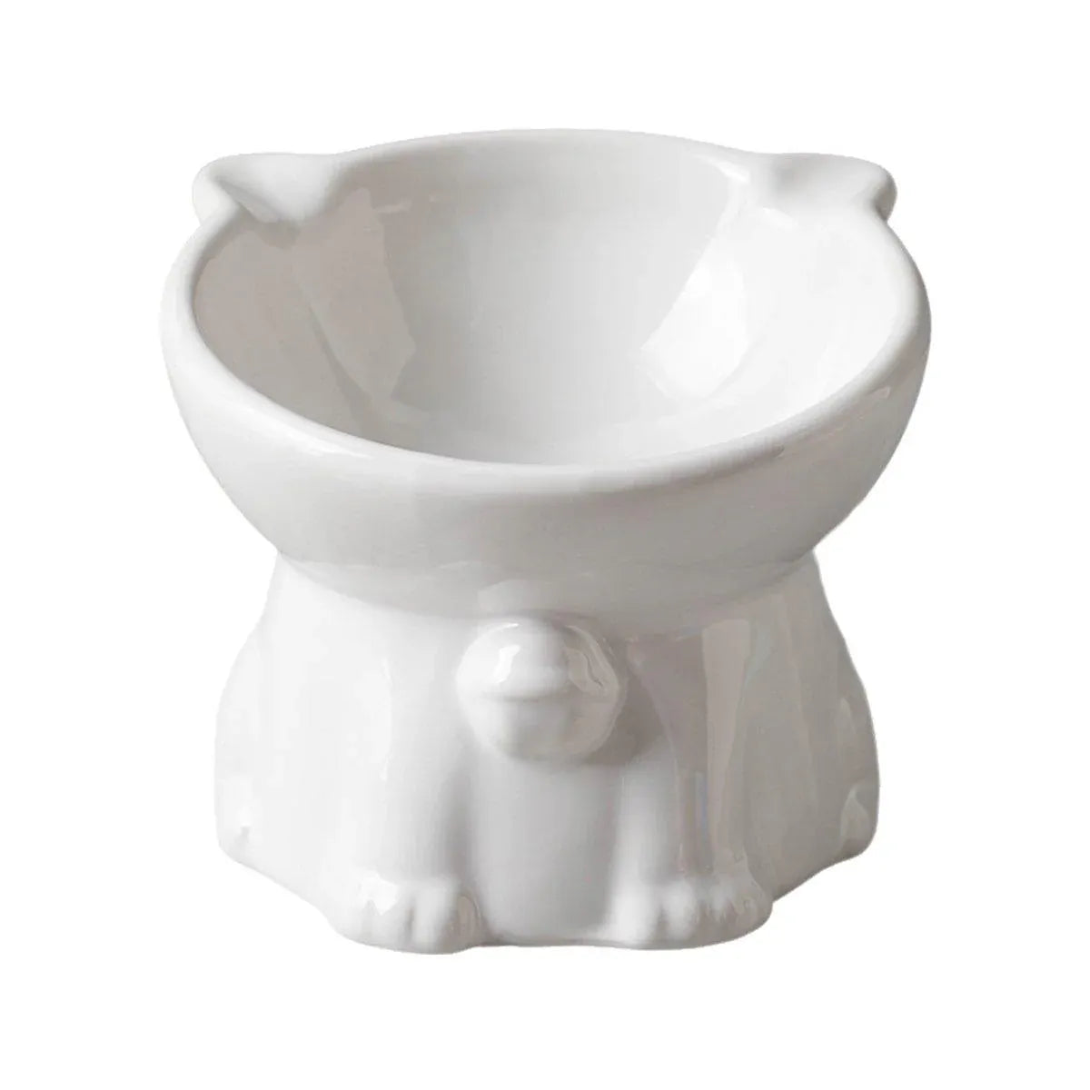 Ceramic Cat Bowl Cute Tall Raised Cat Food Bowl for Pets Eating Comfortably - White