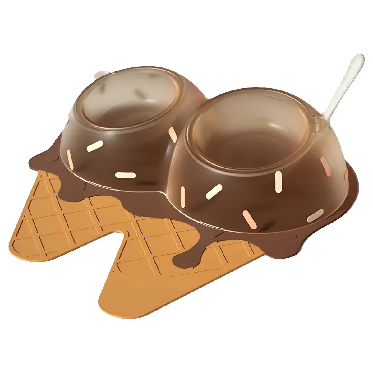 Detachable Ice Cream Shaped Bowls Pet Set Feeding Mat Spoon Cats Small Dogs - Brown