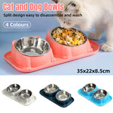 Cat Dog Food Bowl Double Slanted Mouth Feeding Water Dish Raised Pet Bowl Stand - Dark Blue