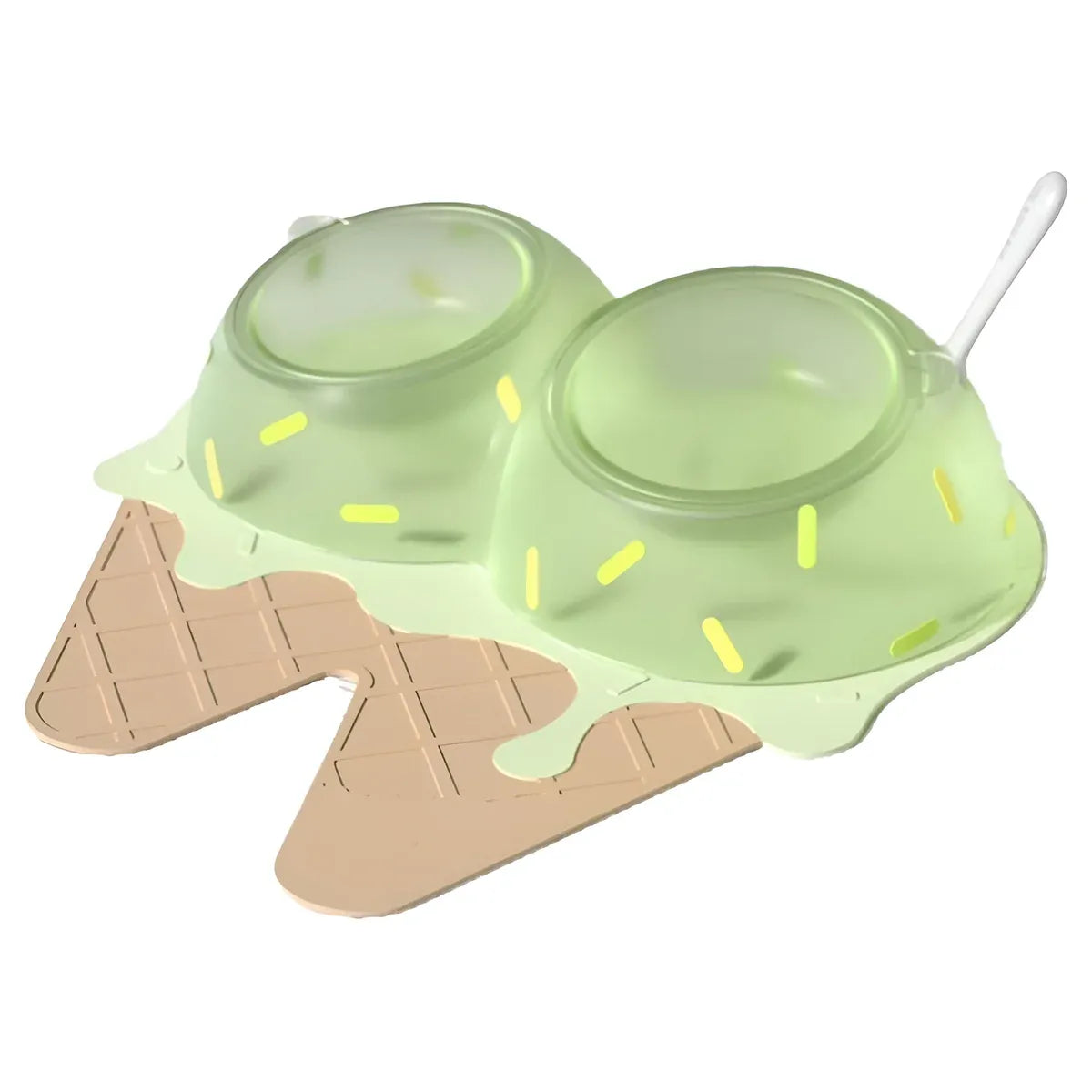 Detachable Ice Cream Shaped Bowls Pet Set Feeding Mat Spoon Cats Small Dogs - Green