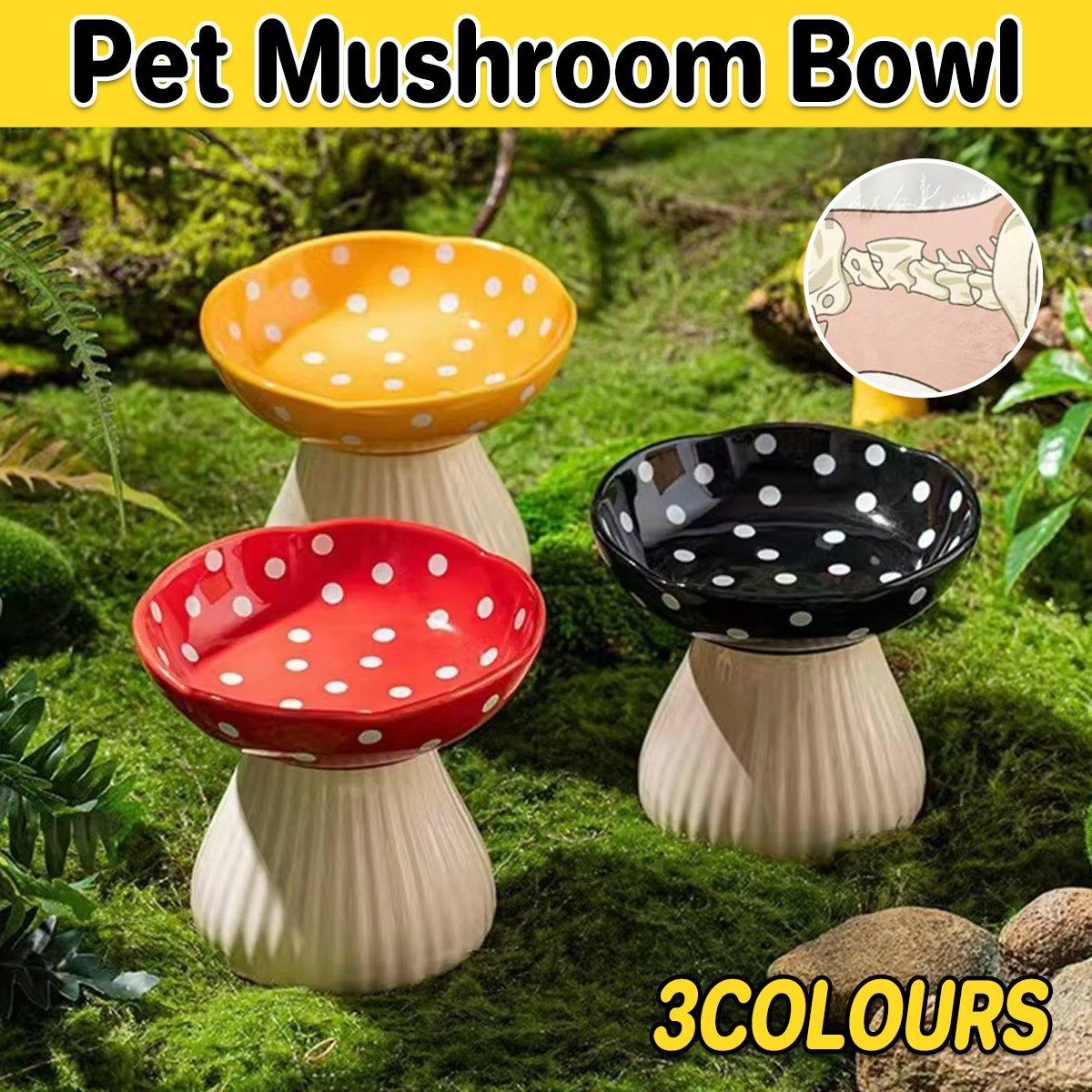 Pet Elevated Mushroom Bowl Ceramic Cat Dog Bowl Dish Food Feeder Raised Cat Bowl - Red