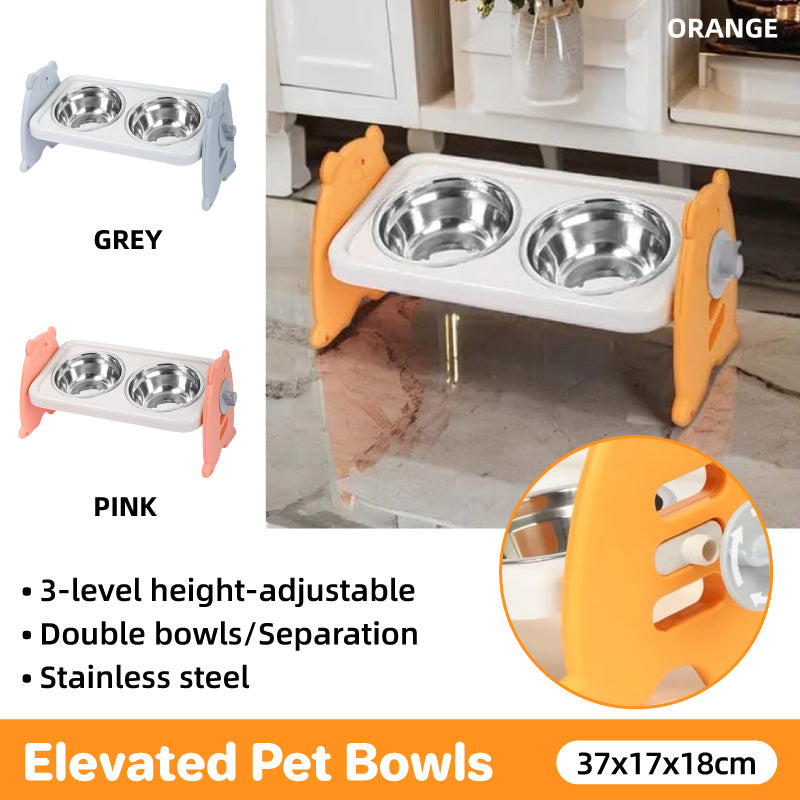 Double Pet Feeding Bowls Stainless Steel Non Slip Cat Dog Water Bowl Food Dish - Pink