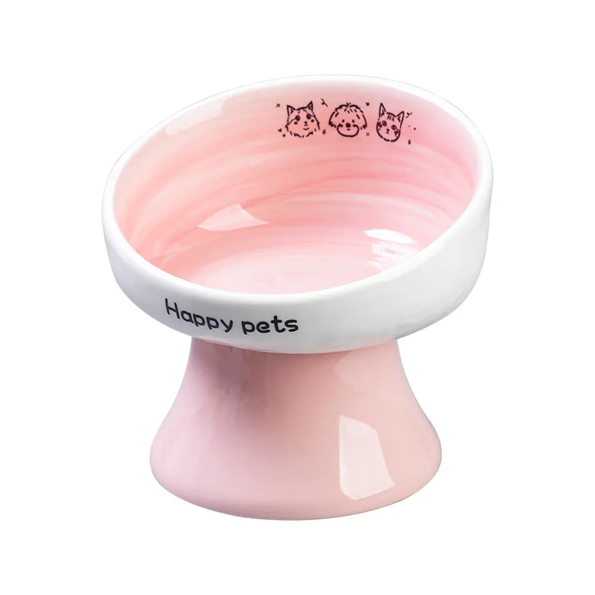 Tall Raised Ceramic Pet Bowl for Cats and Small Dogs in Blue or Pink - Pink